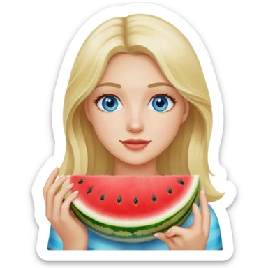 Blonde haired blue eyed woman holding watermelon slice sticker