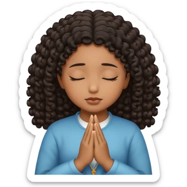 brown girl praying curls black hair and eyes closed sticker