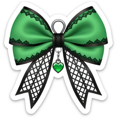 green gothic bow with black lace trim and heart charm, remove background sticker