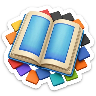 an open book with a dark cover and brightly colored tile samples sticker