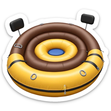 brown round shape inflatable boat with several black chairs around the perimeter sticker