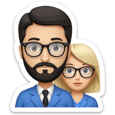 Quiero a un profesor de inglés que sea blanco con el pelo negro y corto que tenga barba pero no muy larga que tenga gafas con los ojos negros que esté fuerte y que al lado tenga a una chica rubia con los ojos azules y guapa sticker
