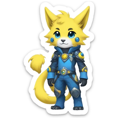 Anthro-Edgy-Cool-Blue-Yellow-Contrast-Colors-Fantasy-Fur-Sona-Chibi-Shiny-Fakémon-Hybrid full body sticker