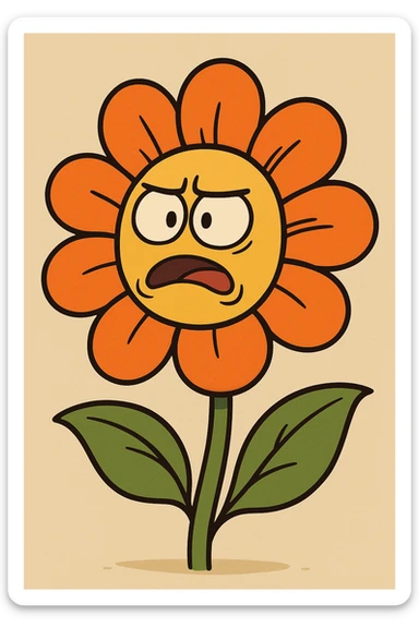 an orange flower with yellow on the inside, bold cartoon style, strong outlines, bright colors sticker