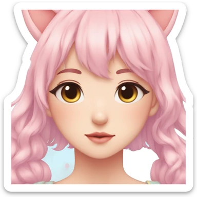 Gorgeous pastel anime girl with blushing face and hair garnitures and pretty hair and cat ears aesthetic trending style sticker