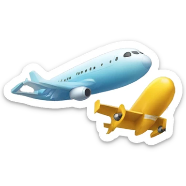 Plane pointing down twoards two tall buildings next to each other  sticker