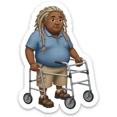Old Fat black man with dreadlocks caring a walker  sticker