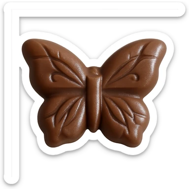Make the realistic butterfly-shaped candy brown in color, isolated on a transparent background with no visible background. Maintain the realistic style of the candy. sticker