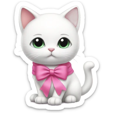 White cat with pink ribbon and pink dress sticker