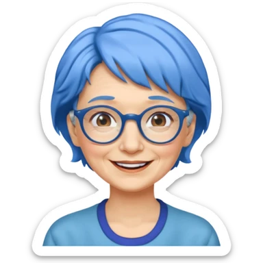 old lady with blue hair, wearing glasses, slight curl short hair sticker