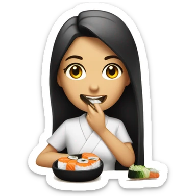 Una chica comiendo sushi pero no le gusta sticker