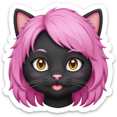 Black cat wearing a pink hair wig sticker