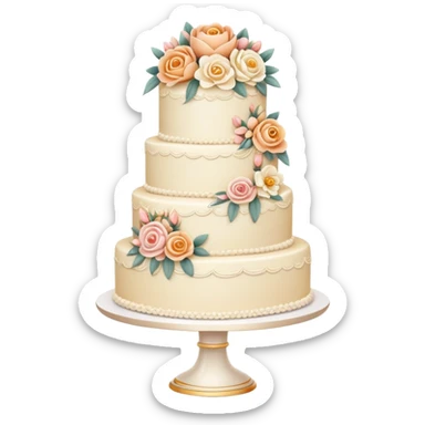 Romantic pastel wedding cake with warm-colored flowers sticker