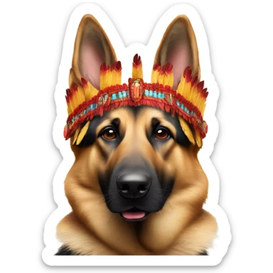German shepherd wearing red Chief headdress  sticker