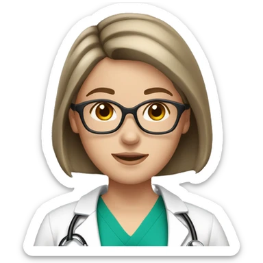 White girl with brunette short hair with stethoscope sticker