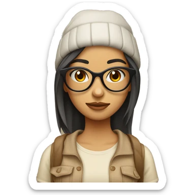 Chica joven con gafas con una polera beige sticker