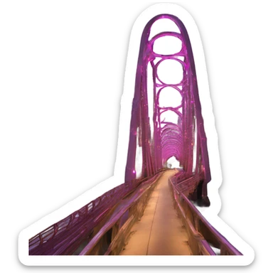 Swirly structural bridge in Chicago with pretty lights sticker