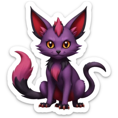 Dark gloomy gothic Black violet red edgy cute Noivern-Noibat-Purloin-Torracat-Lykoi-Caracal-cat-Fakemon-fusion-hybrid-creature with an imp tail  sticker