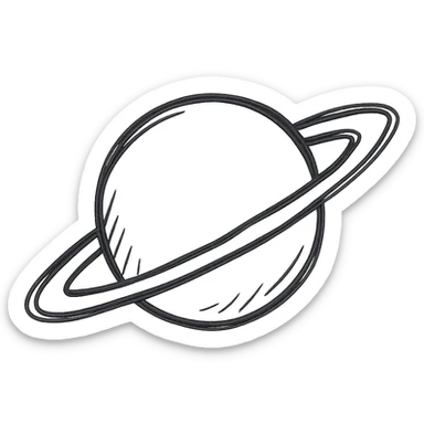 hand drawn planet with rings, silhouette, black sticker