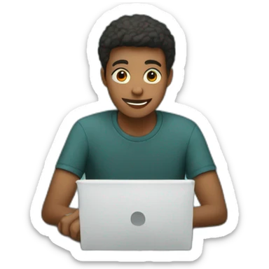 A teenager in front of a computer with money around him sticker