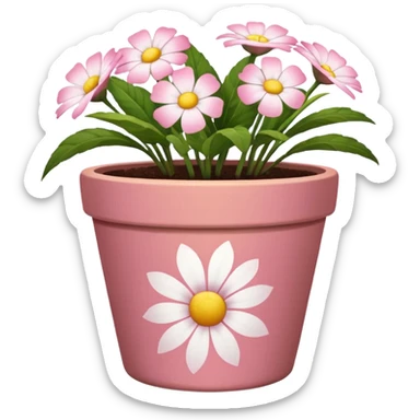plant pot in terra cota with white and pink flowers print painted on the pot sticker