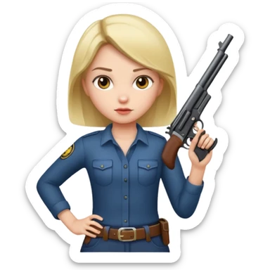 Creat a girl with a straight face holding a gun on her hip sticker
