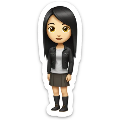 asian girl long black hair standing full body sticker