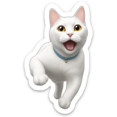 a white cat flying in the sky like superman sticker