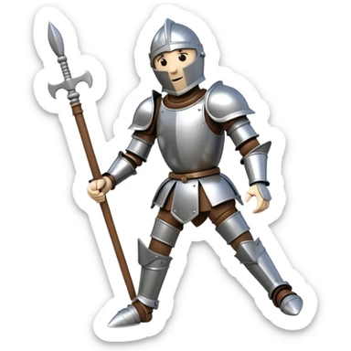 3D render of Knight Puppet as a wooden marionette puppet, Painted silver wood armor, strings, silver metal screw joints at elbows and knees, polished brown wood texture, rigid toy pose, emoji style, isolated on white background --v 6.0. sticker