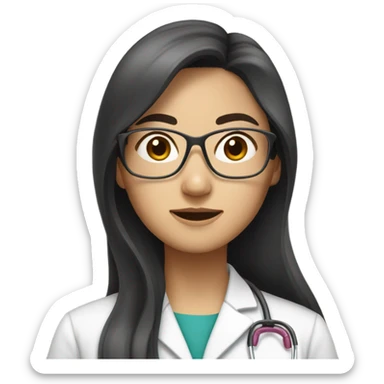 Asian medical doctor woman with glasses with long hair sticker