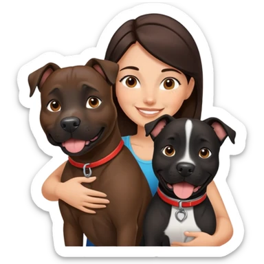 Brunette with a happy big black amstaff dog sticker