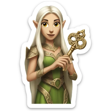 an elf woman login holding a big key sticker