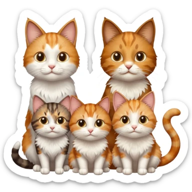 3 cats different colours including brown tabby and white, light patchy calico, and ginger and white sticker
