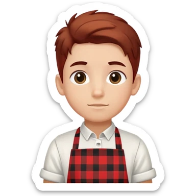 boy with hair up wearing a black, red, and white plaid apron sticker