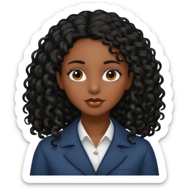 black girl with long curly black hair side part sticker