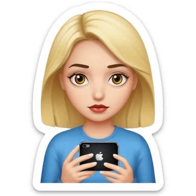 Una chica peligroja que está con ojeras color de piel blanca y tiene en su mano un iPhone 16 sticker