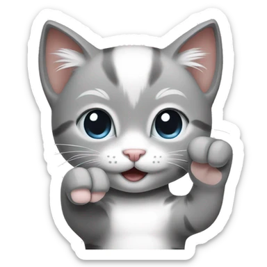 Gray and white kitten giving peace sign with both hands  sticker