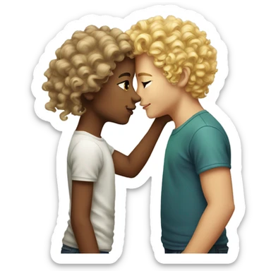 girl rainbow hair kissing boy with blonde perm  sticker