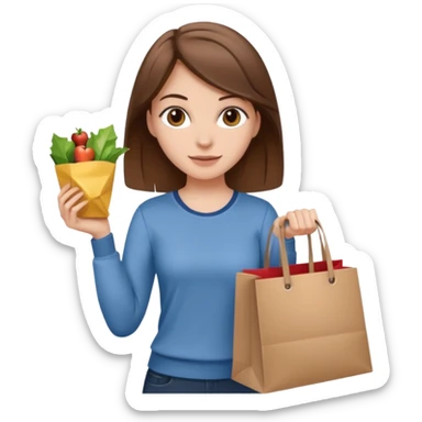 white girl with brown hair brown eyes wearing casual clothes holding shopping bags sticker