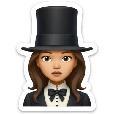 Zendaya making an annoyed face wearing a comically large top hat that is bigger than her  sticker