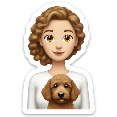 brown haired white girl with mini goldendoodle  sticker