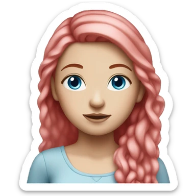 White Girl with red pink hair and blue eyes  sticker