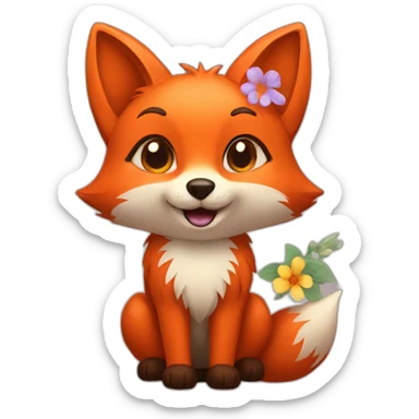 Fox with flowers  sticker