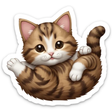 dark brown tabby and white kitten eyes closed whilst stretched out and  upside down sticker