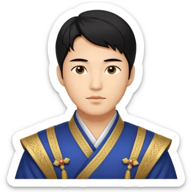A Korean prince walking around his palace is real, black hair and face sticker