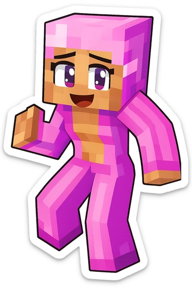 Extract and isolate the pink Minecraft character from the image, preserving the original Minecraft pixel art style, colors, and transparent background. sticker