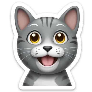 smiling gray cat waving his hand sticker
