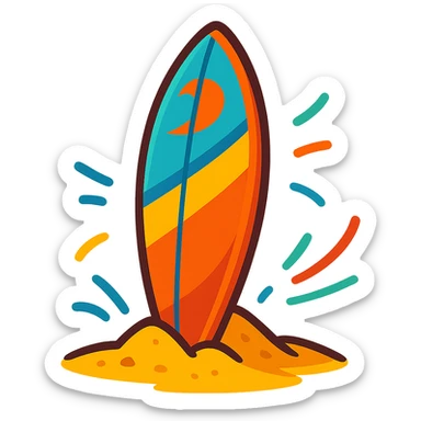 summer surfboard standing in sand energetic lively style sticker