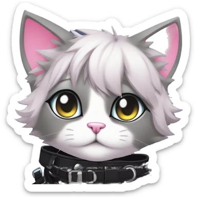 Gorgeous edgy cute shiny epic magical gradient gothic dark techwear anime style anthro cat with blushing face aesthetic and pretty edgy black with collar and harness trending style sticker