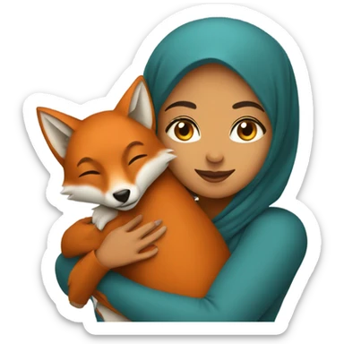 a middle eastern woman hugging a fox sticker